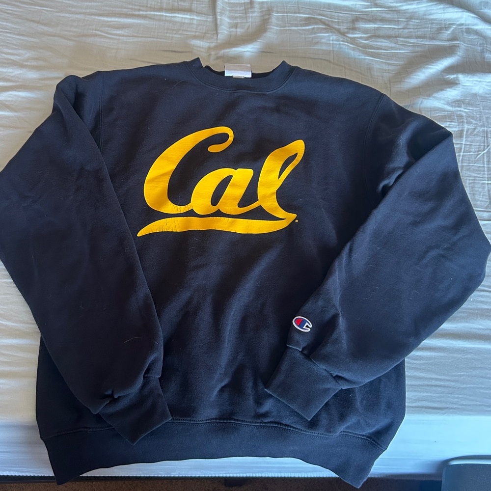 Champion Navy Blue Crewneck with Yellow 'Cal' Logo